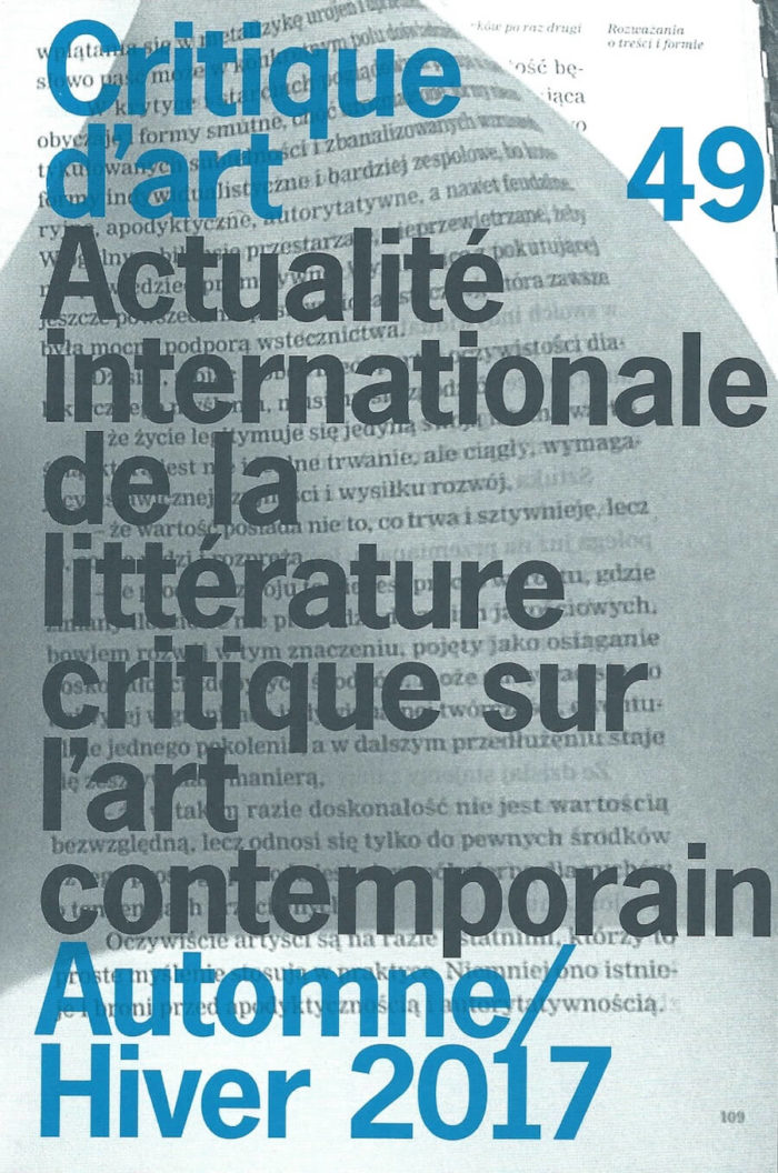 Critique d’art n°49 – automne/hiver 2017