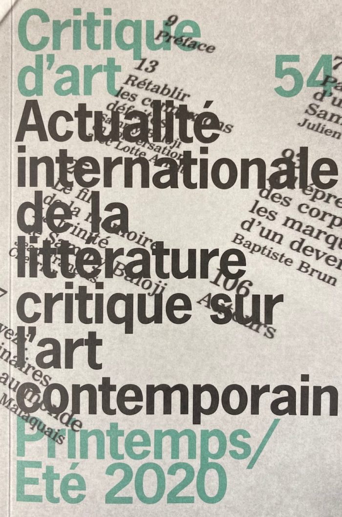 Critique d’art n°54 – printemps/été 2020-Spring/Summer 2020