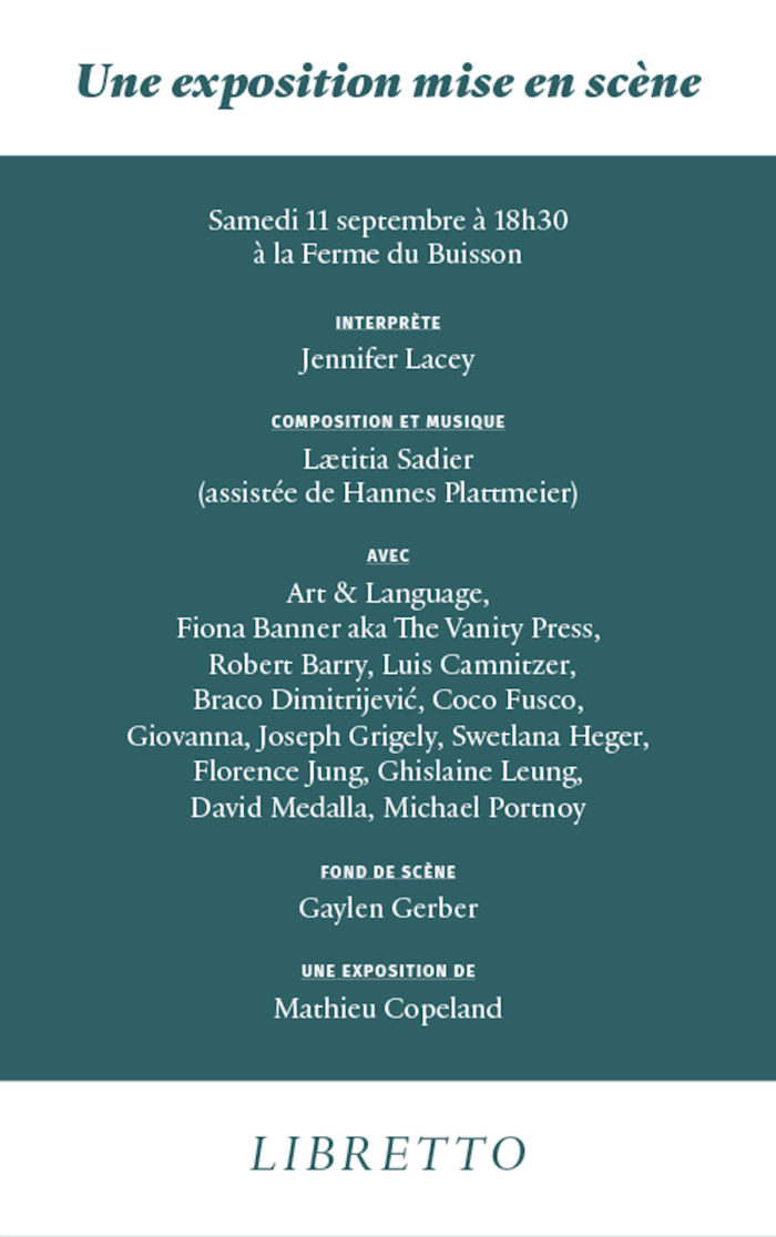 Marie-Hélène Leblanc, Jennifer Lacey, Lætitia Sadier, Mathieu Copeland - Une exposition mise en scène (carnet d'entretiens + libretto) – Image 2